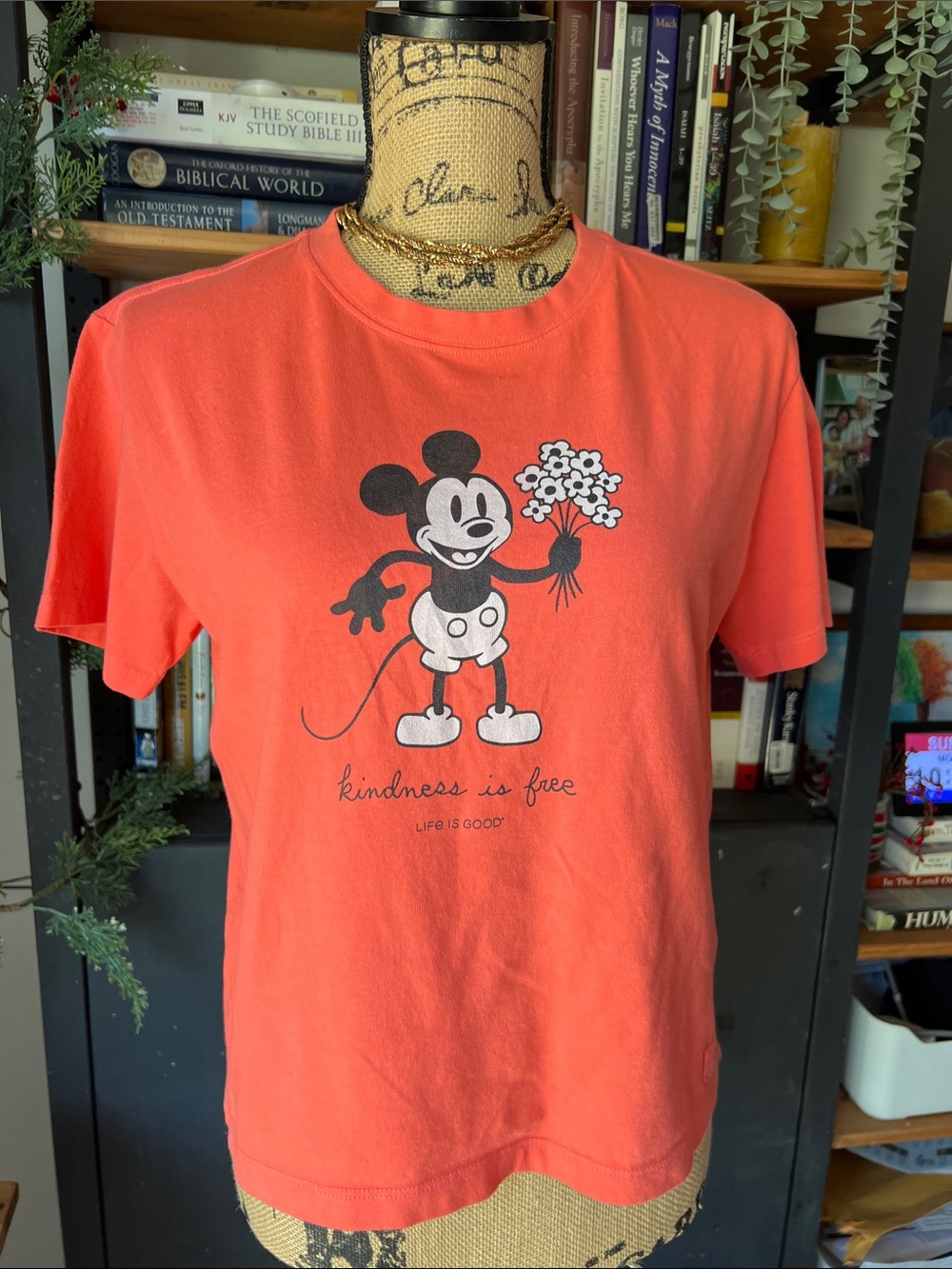 Life Is Good Coral Mickey Mouse Bouquet Tee